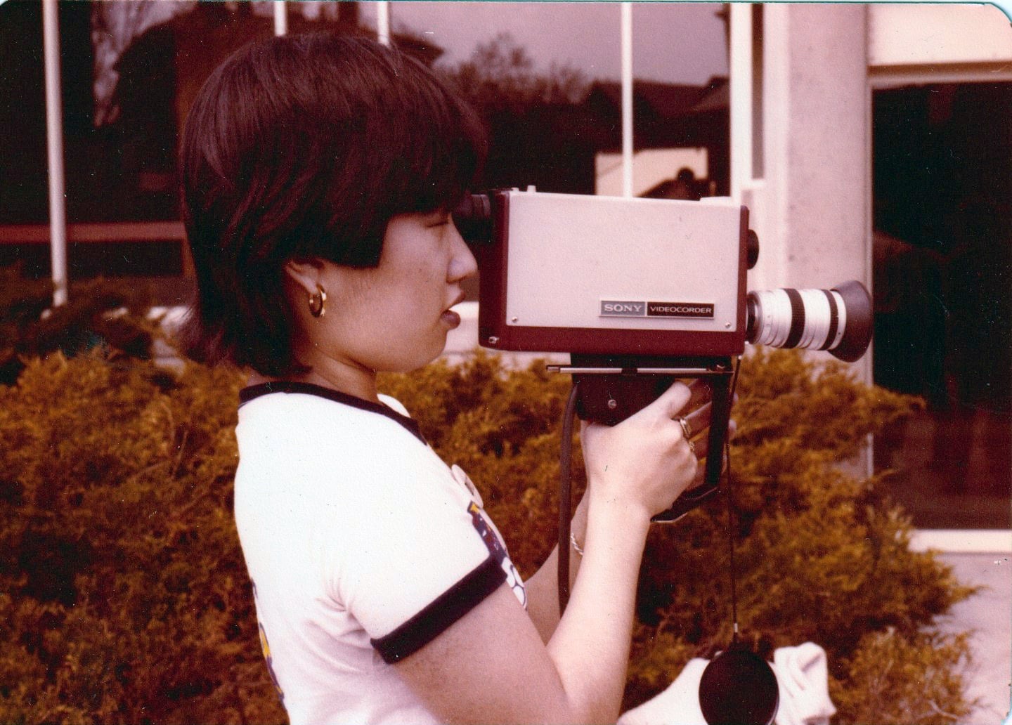 Tajima filming on campus.