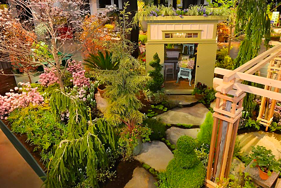 Miskovsky Landscaping and Haskell Nursery present a garden display at the 2019 Boston Flower and Garden Show.