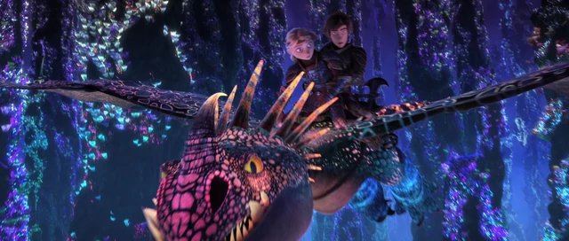 Hiccup and Astrid journey into in the movie’s titular Hidden World.