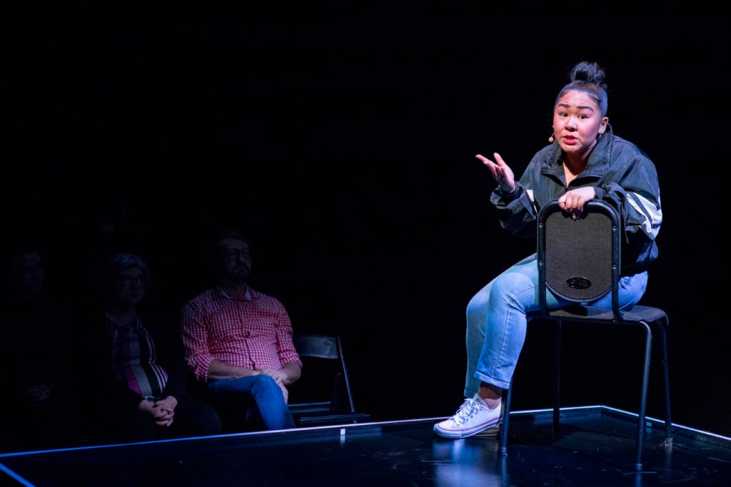 Sara Porkalob performs her one-woman “Dragon Mama” at the Oberon.