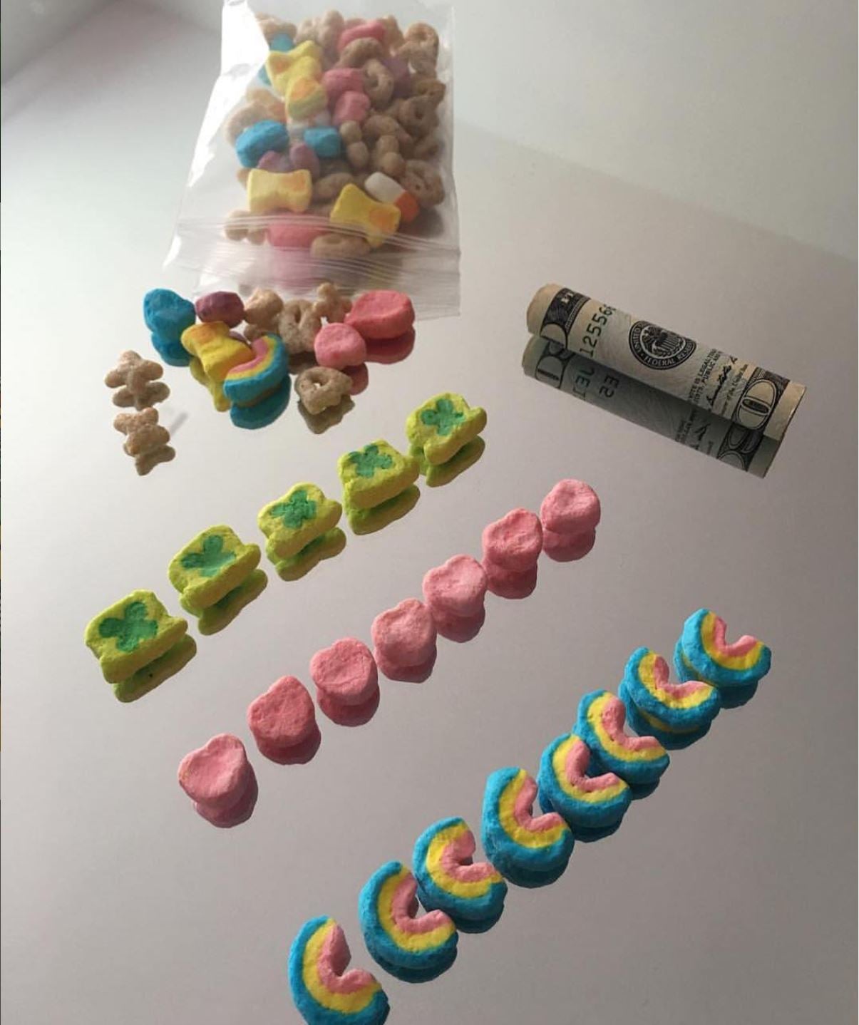A @liljupiterr post from April 25th features lines of Lucky Charms marshmallows.