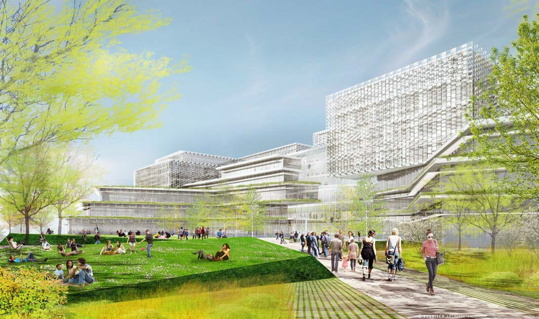 In 2020, Harvard's expanded SEAS campus in Allston will see its first student users. This rendering shows part of the new campus.