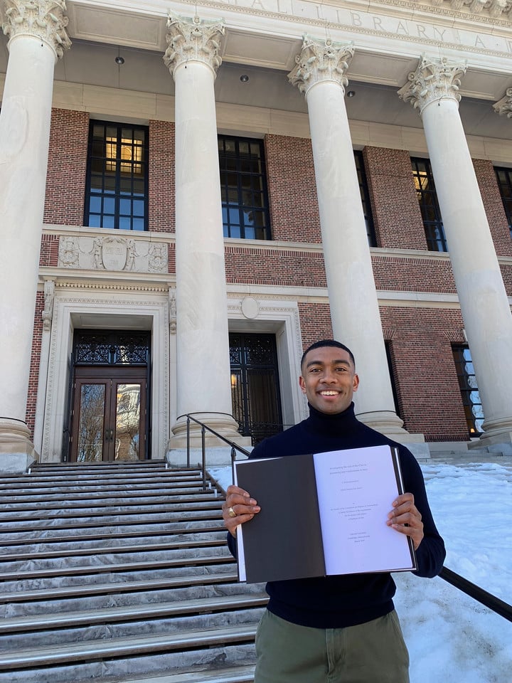 Edwin Owolo, an infielder for Harvard Baseball, wrote his thesis on PAG activity in young mice.