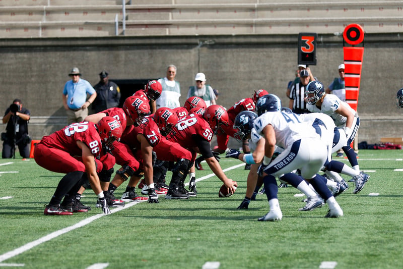 In last year's matchup with San Diego, the offensive line led the way for 266 Crimson rushing yards.