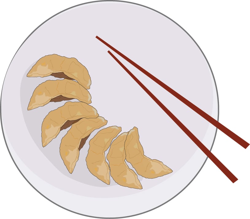 Her fingers flutter over the dough, seemingly without thought: a fold over the filling, a pinch in the middle, and a couple squeezes between her thumb and the side of her index finger at each end to form a line of perfect creases.