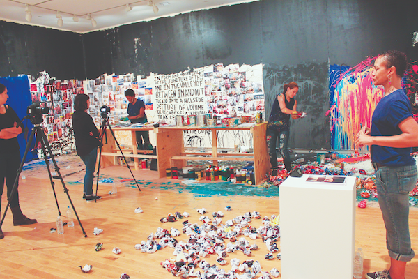 Artist Xaviera Simmons's participatory performance included film screenings, talks, and audience interaction.