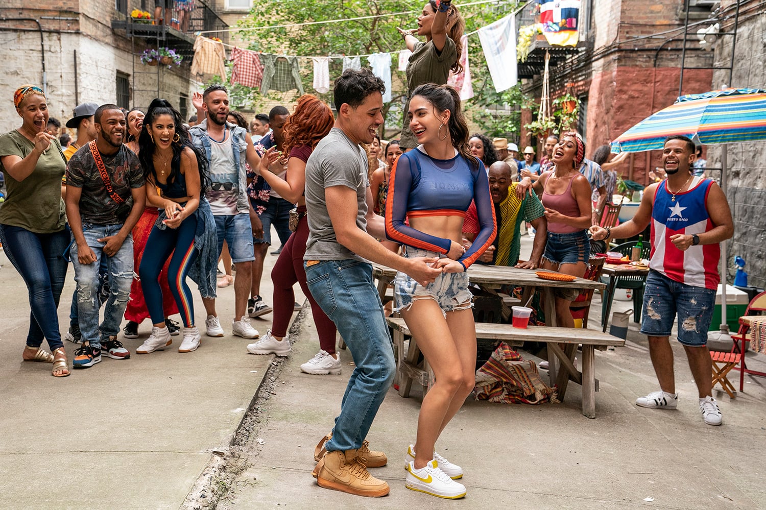 Usnavi (Anthony Ramos) and Vanessa (Melissa Barrera) in the new film adaptation of "In the Heights."