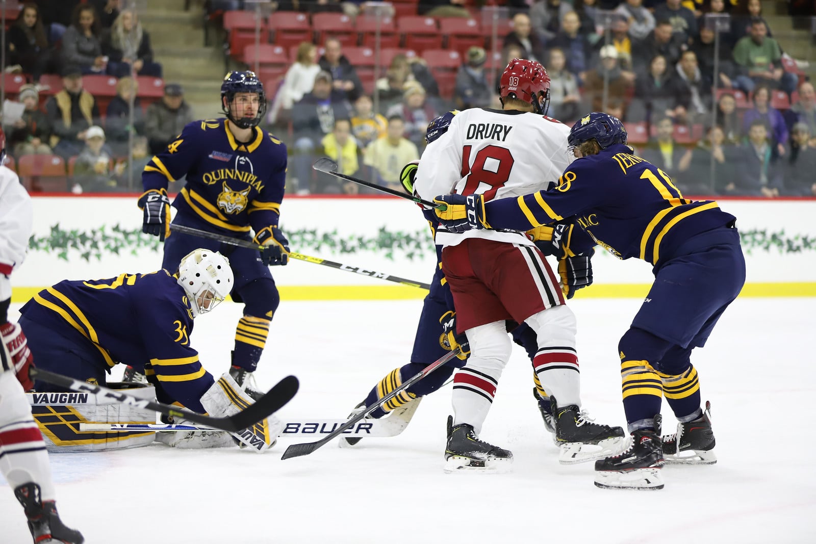 Harvard was without its top-line center on Friday at Quinnipiac. Sophomore Jack Drury was still traveling back from the Czech Republic, where he represented the United States in the World Junior Championship.