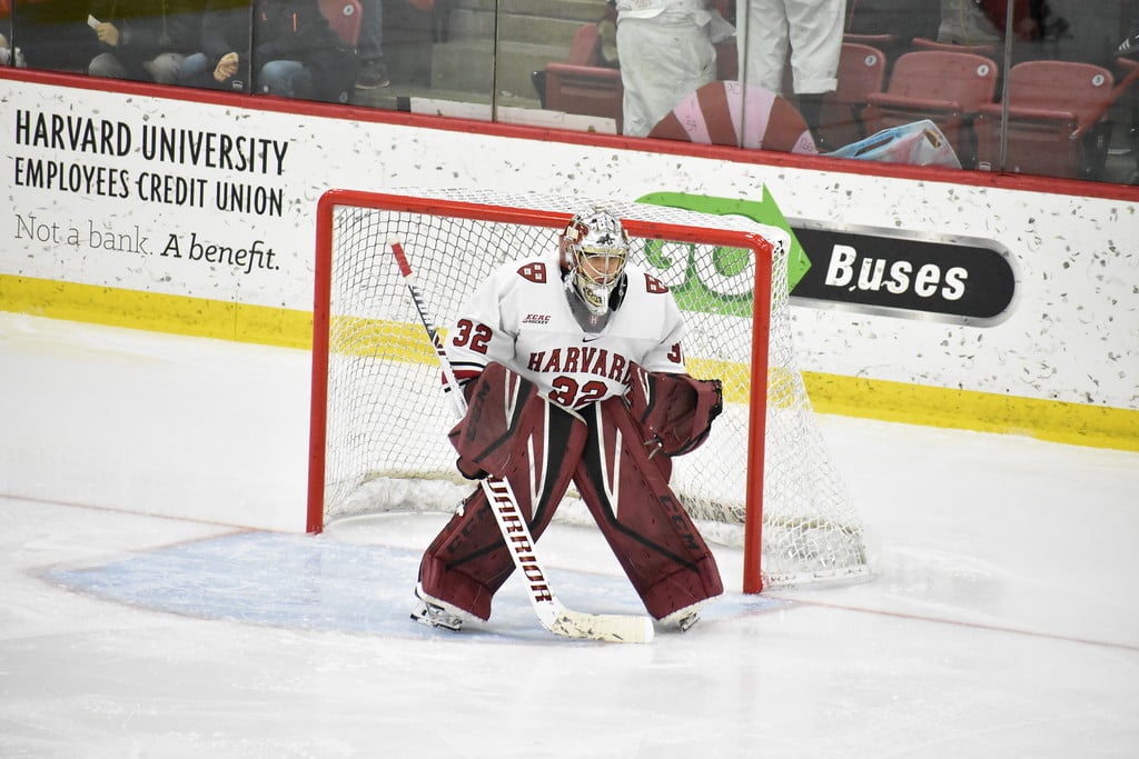 Harvard goalie Cameron Gornet made his first start in three weeks on Friday night against Yale. The Crimson tied the Bulldogs, 4-4.
