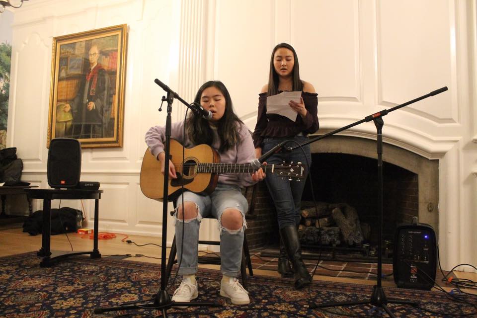 JuHye Mun '22, a member of The Wave team, performs at an open mic.