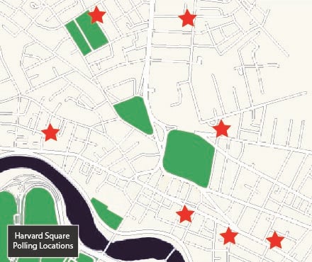Harvard Square hosts several polling locations.