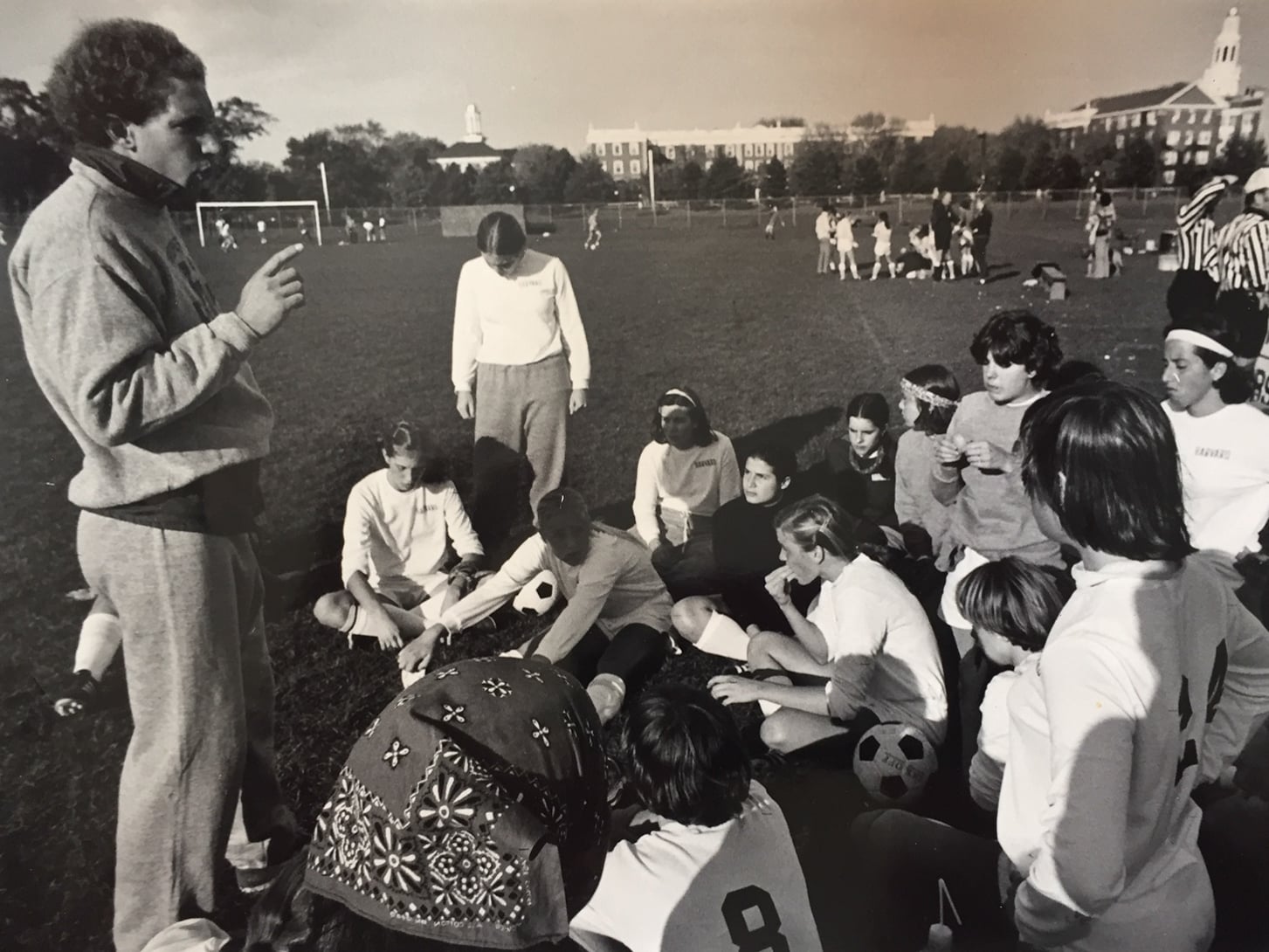 In 1977, Robert L. Scalise was the first coach of the women’s varsity soccer program at Harvard , staying with the team until 1987.