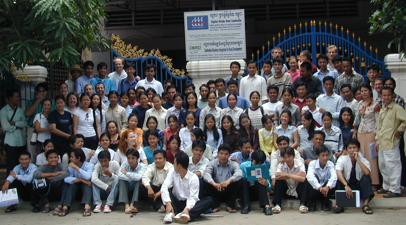 A group photo of DDD workers taken during the transcription of The Crimson.