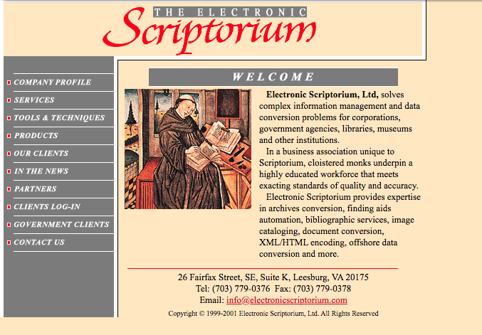 The homepage of the Electronic Scriptorium Website in August of 2002.