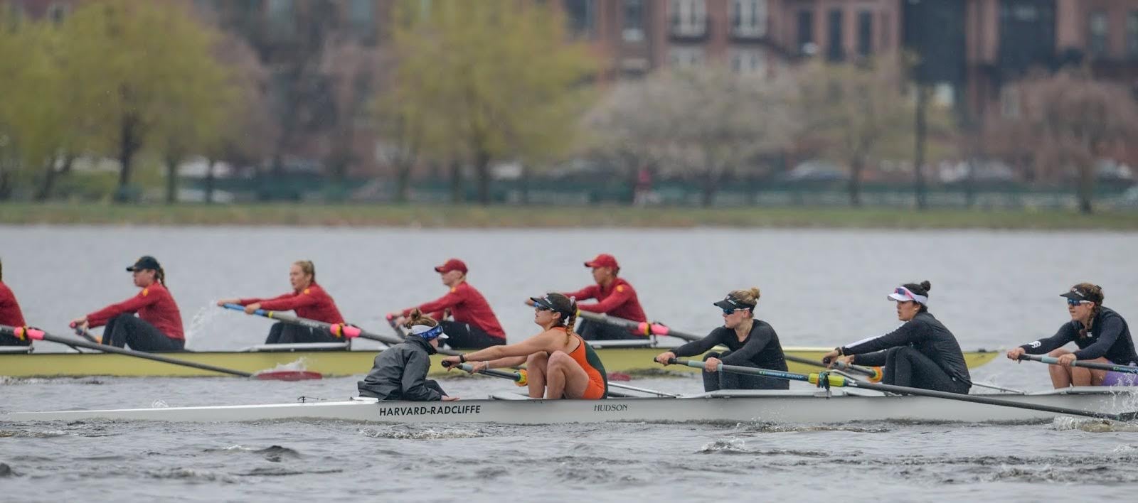 Senior rower Grace Eysenbach, pictured in the front boat in the orange and green, has appeared for both First and Second Varsity Eights for women’s heavyweight crew and earned a CRCA National Scholar Athlete Award in her junior year.