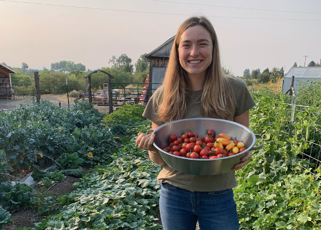Caroline Noble has developed a new appreciation for fresh fruits and vegetables, including the cherry tomatoes pictured above, which are picked by hand.
