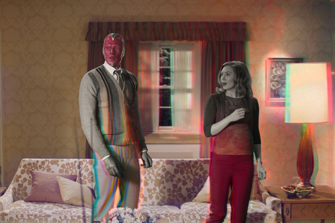 Elizabeth Olsen as Wanda and Paul Bettany as Vision in "WandaVision."