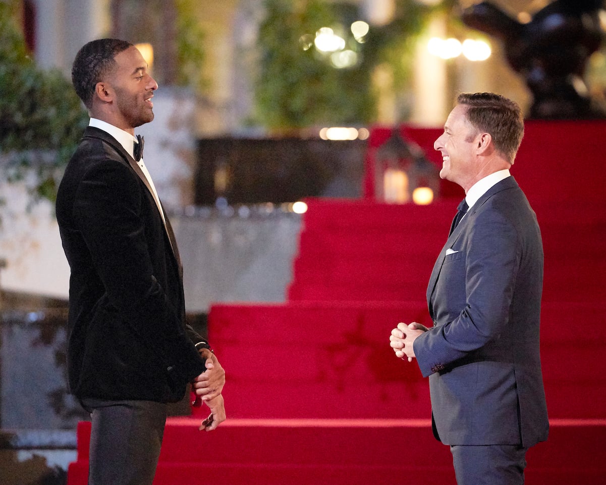 Matt James, the first Black Bachelor, with "The Bachelor" host Chris Harrison.
