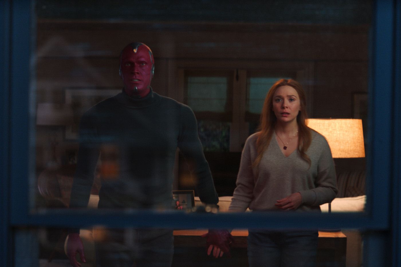 Paul Bettany as Vision and Elizabeth Olsen as Wanda in "WandaVision."