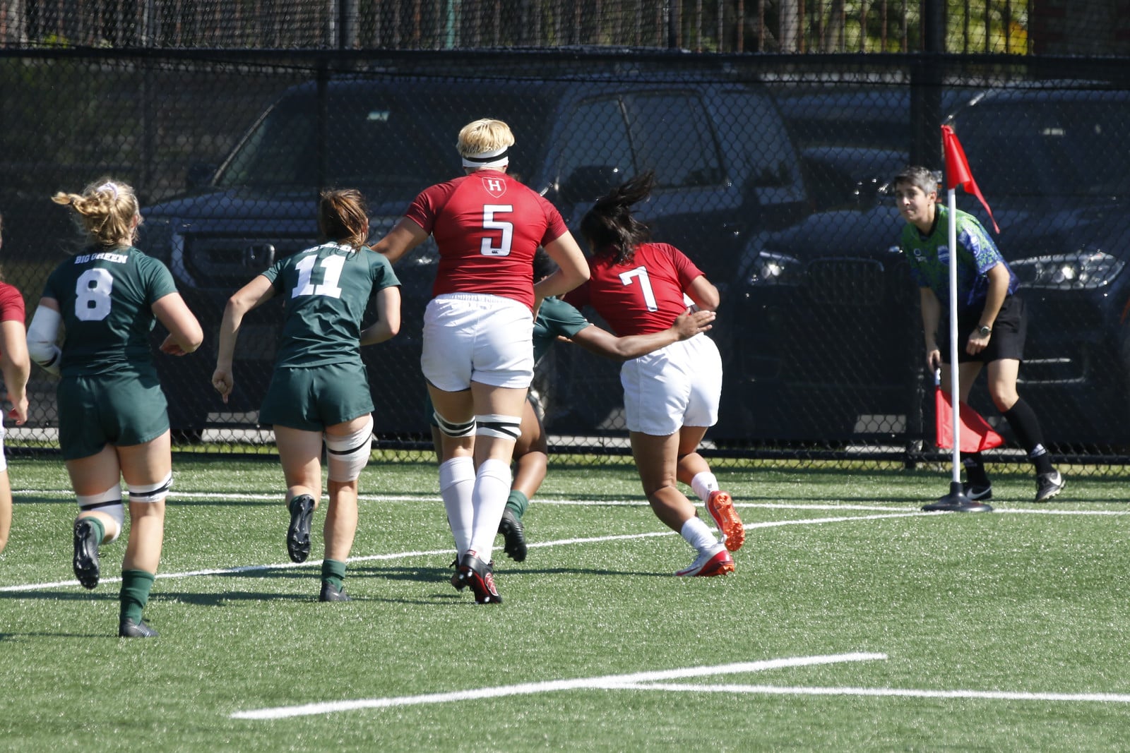 Gabrielle Fernandopulle '21 (#7) scores a try in the 2019 season home opener against Dartmouth.