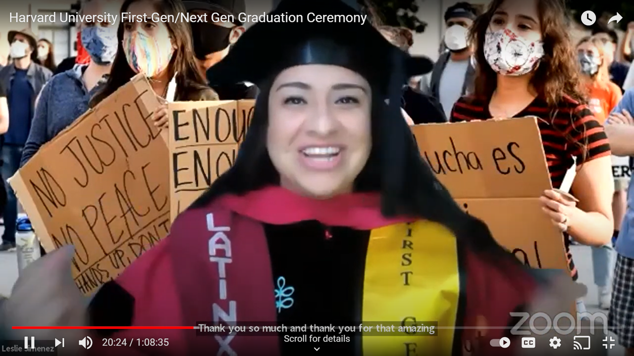 Leslie Jimenez, a doctoral graduate from the Harvard Graduate School of Education who works on the NextGen Leadership Team, spoke about her experience as a first-generation student during Harvard's inaugural First Gen/Next Gen Graduation Ceremony on May 23.