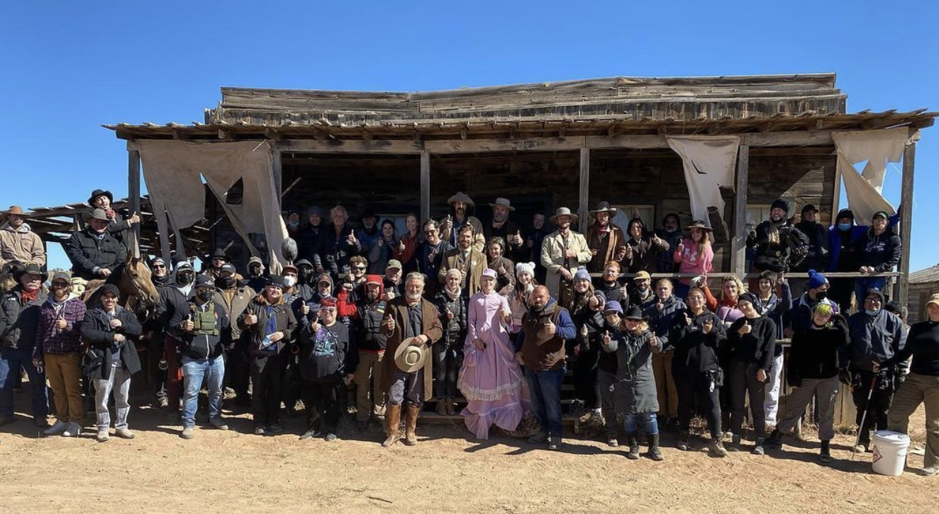 Cinematographer Halyna Hutchins posted this image on her Instagram with the caption “Standing in #IAsolidarity with our @IATSE crew here in New Mexico on RUST.”