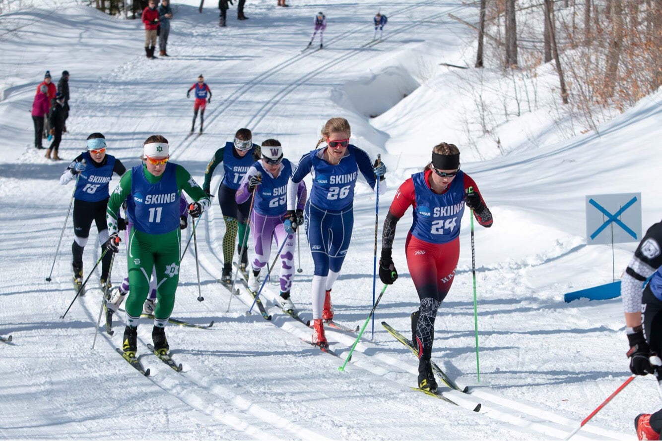 Harvard skiing in competition.