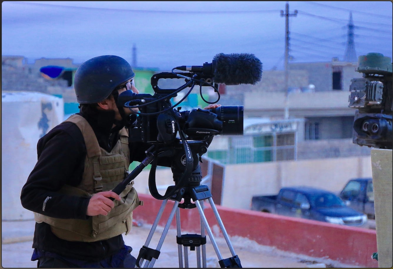 Brent Renaud filming nearby ISIS positions in East Mosul, Iraq.