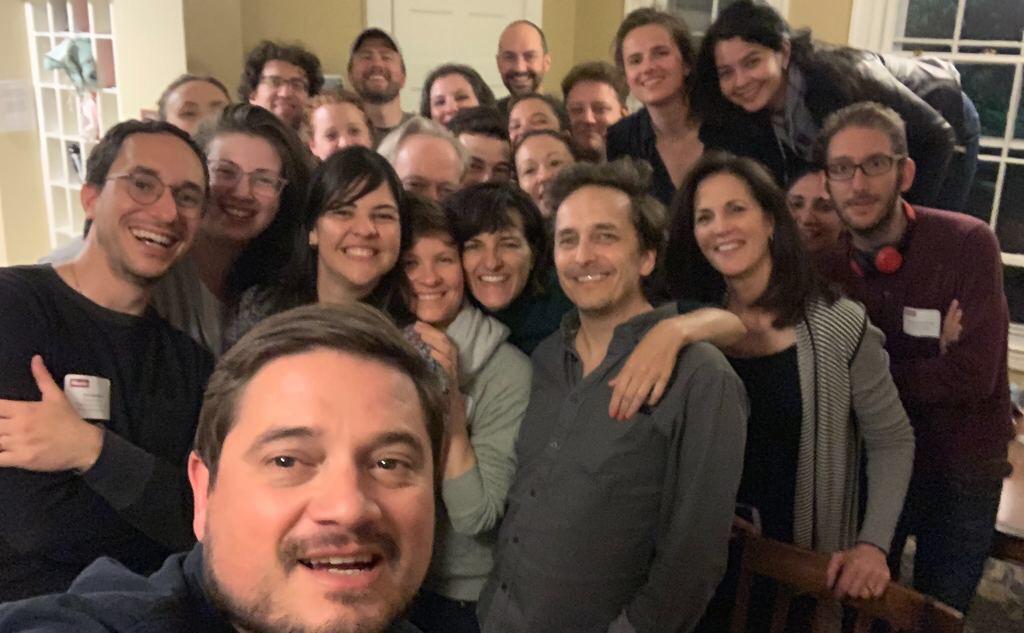 A selfie of the 2018-19 class of Nieman Fellows taken by Juan Arredondo, who was shot during the attack that killed Brent Renaud in Ukraine earlier this month.