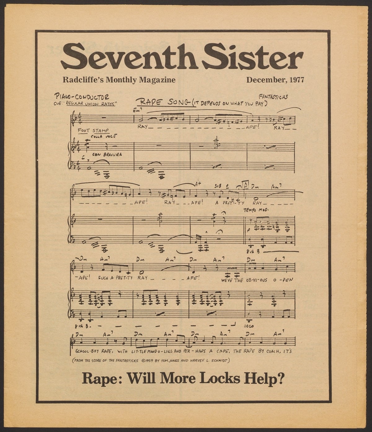 Cover of the December, 1977 issue of Seventh Sister, Radcliffe's monthly magazine.