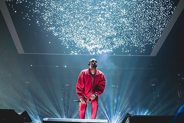 Kendrick Lamar performing for a concert at TD Garden in Boston on the The "DAMN." Tour.
