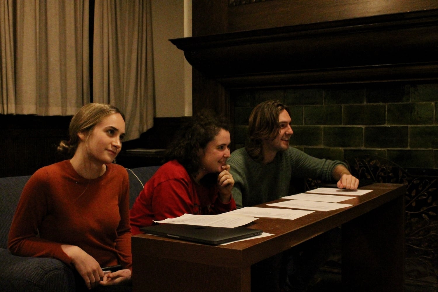 Sept. 2018. The-then Hyperion Shakespeare Company directors (Judy F. Durkin '22, Claire M. Rivkin '19, Johnathan R. Creed '20) selecting the cast for the fall 2018 scene recital, "Twelfth Pint."