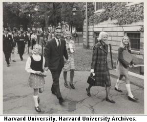 Bok walks with his family through Harvard Yard in October 1971 after his presidential installation.