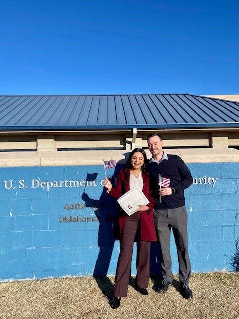 Jeremy C. Hendley, right, and his wife, Alma A. Hendley, pictured at a federal government building in Oklahoma.