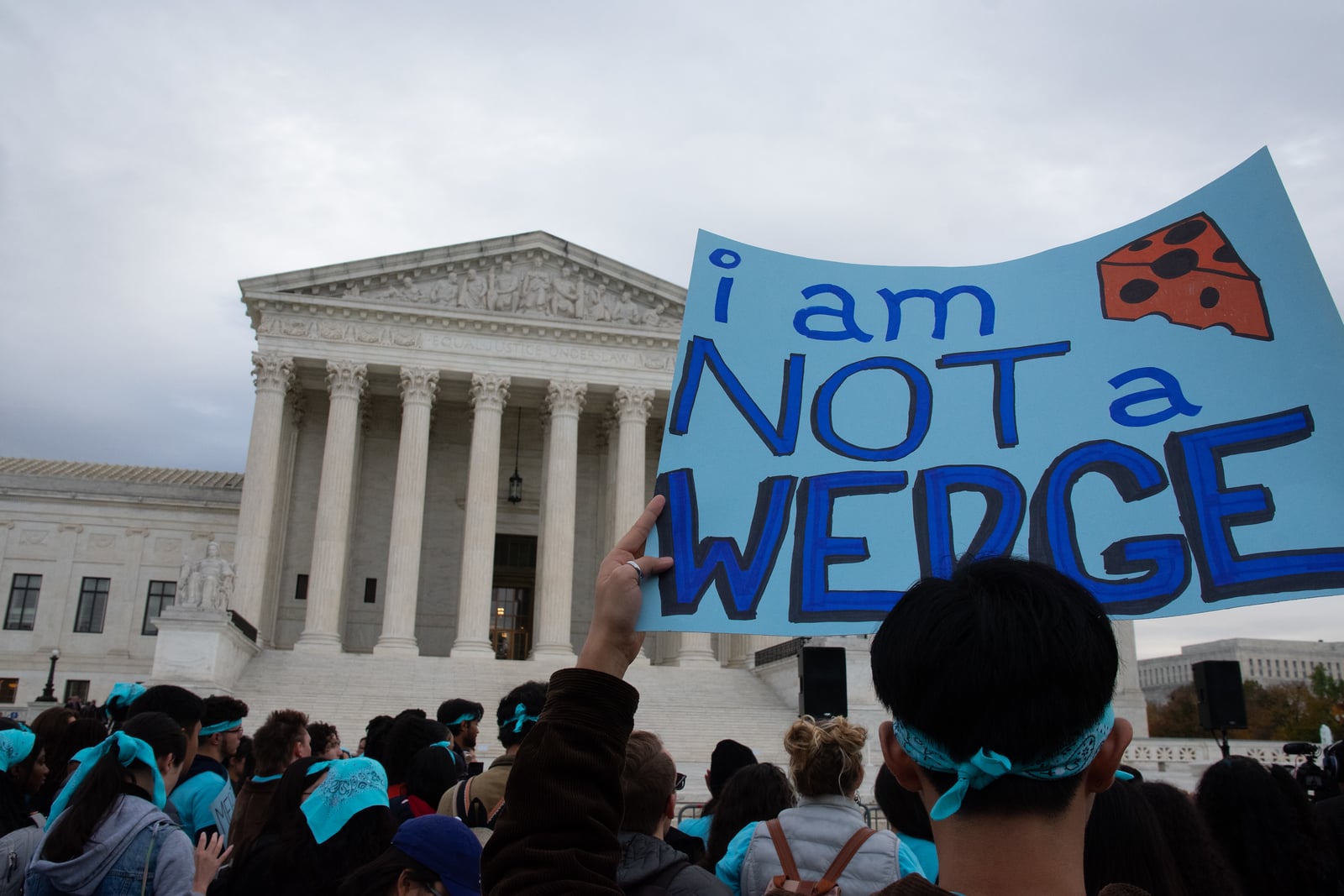 Demonstrators gathered outside the Supreme Court.