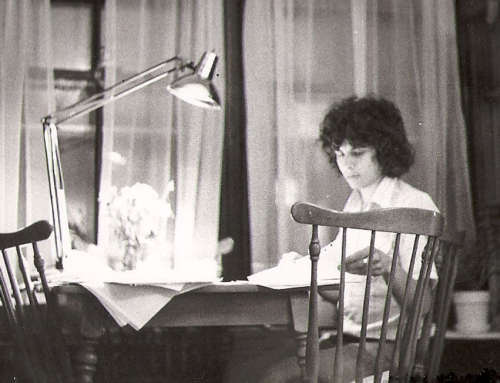 Steven A. Pinker working on his thesis in his Cambridge apartment in 1979.