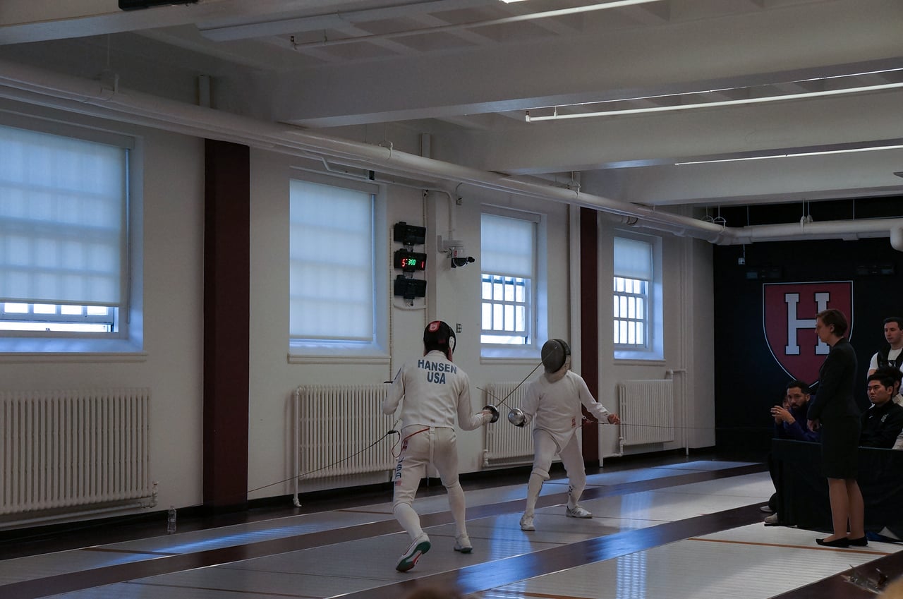 Junior captain Jonas Hansen (epee) competes against a New York University fencer on January 28. Hansen was crowned the Epee National Champion at the NCAA Championships.