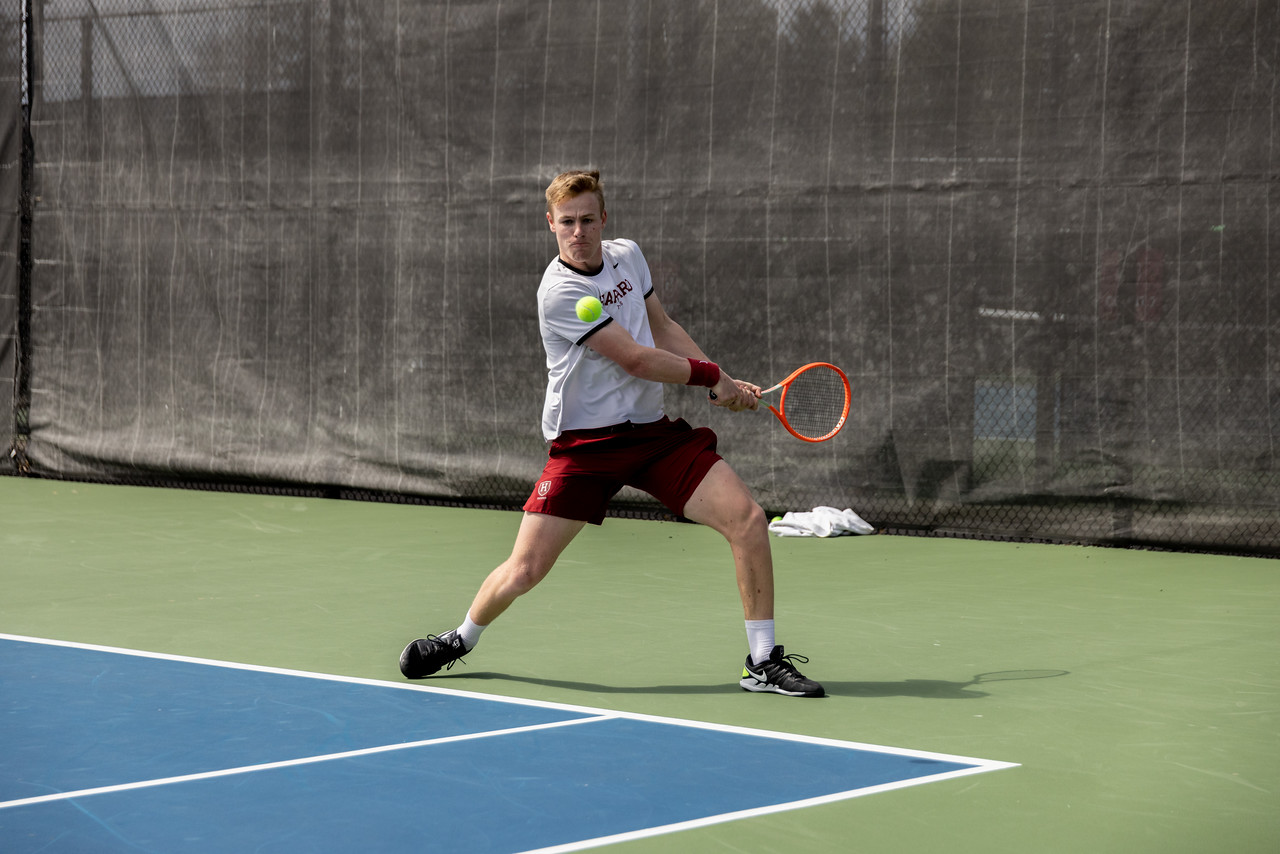 Junior Henry von der Schulenburg competes in a match against Princeton in April of 2022, where Harvard went on to win 5-2. This weekend, the Crimson will pick up more Ivy play, starting with a match against Dartmouth today.