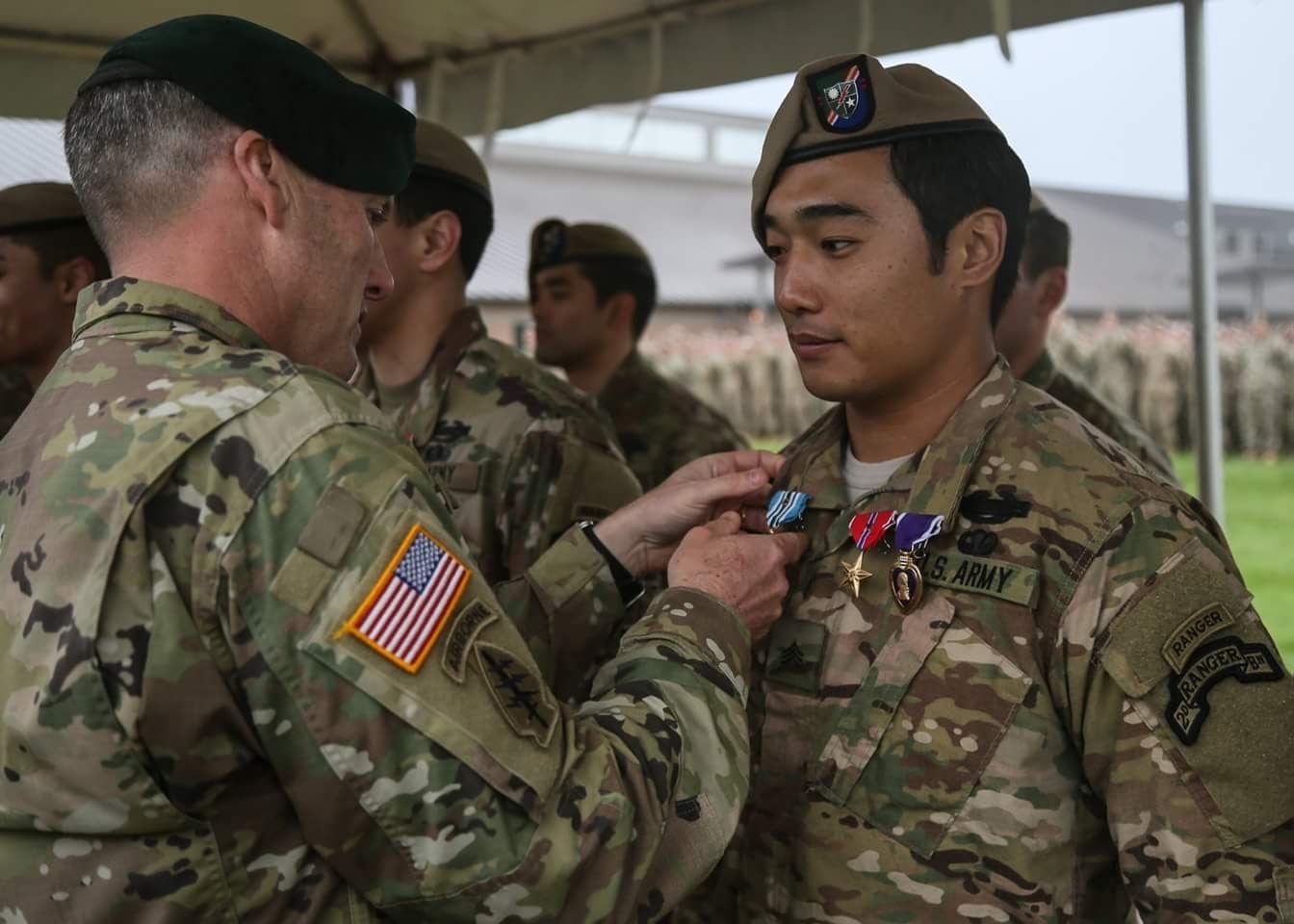 Nicholas C. Ige ’25 being awarded the Bronze Star, Purple Heart, and Military Valor medals.