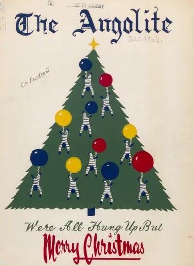 In this Christmas edition of The Angolite, the cover portrays a tree decorated with prisoners hung by ball and chain.