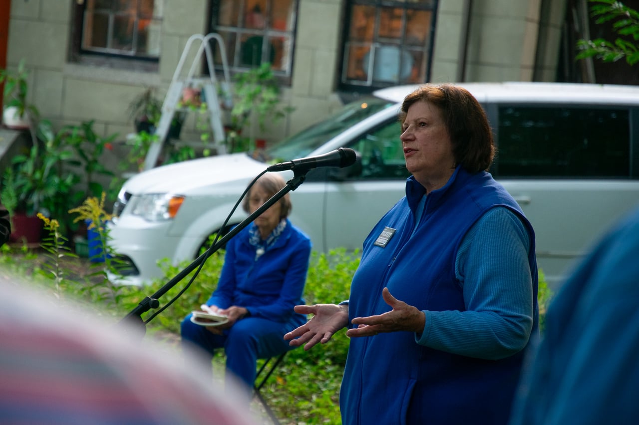 Joan F. Pickett, a candidate for Cambridge City Council, speaks at a celebration event hosted for candidates endorsed by the Cambridge Citizens Coalition.
