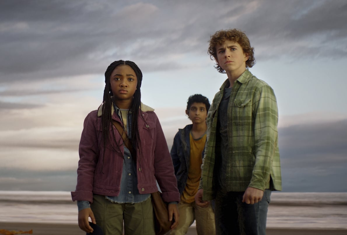 Leah Sava Jeffries as Annabeth, Aryan Simhadri as Grover, and Walker Scobell as Percy Jackson in season one of "Percy Jackson and the Olympians."