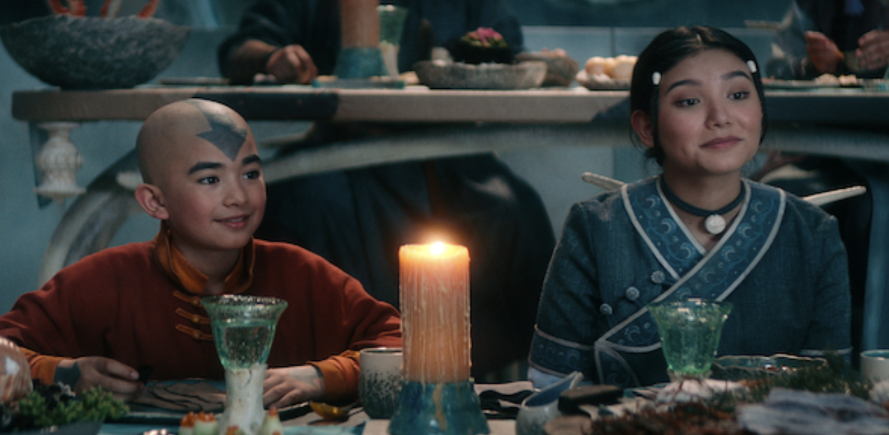 Gordon Cormier and Kiawentiio Tarbell in Netflix's "Avatar: The Last Airbender."