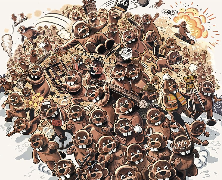 Theatrical poster illustration for 'Hundreds of Beavers'
