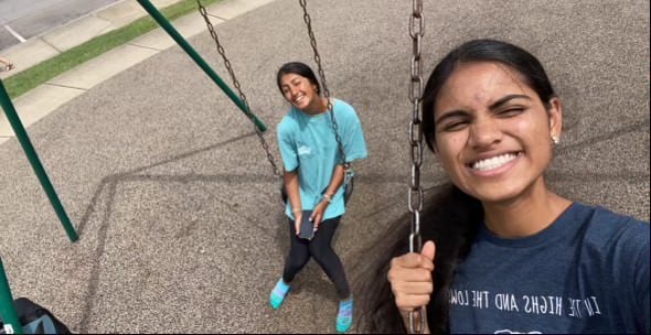 Uzma A. Issa ’25 and Srija Vem ’25 together as high schoolers.