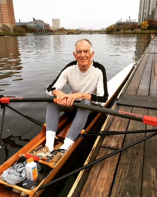 Nicholas S. Daniloff '56 at the dock of his boat club in Cambridge, Mass. Daniloff died at the age of 89 earlier this month.