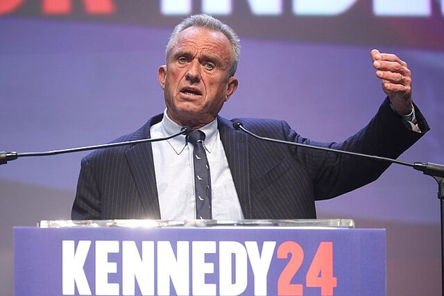 Robert F. Kennedy Jr. speaks at a campaign rally in Tucson, Arizona in February. Fifteen Harvard-affiliated Nobel Laureates signed an open letter slamming Kennedy's nomination for the Secretary of Health and Human Services post.
