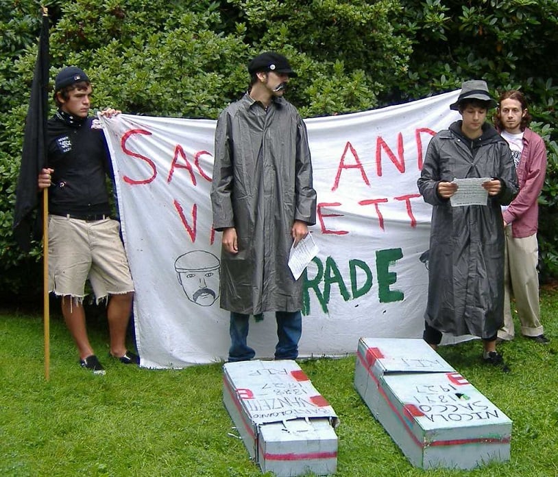 Organizers stage a funeral at the first Sacco and Vanzetti Commemoration Parade.