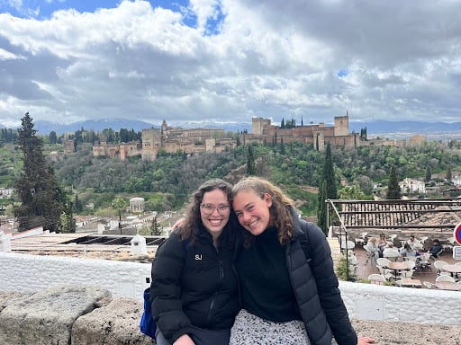 The author (left) on a research trip to Granada, Spain.