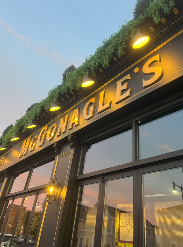 The first floor of McGonagle’s resembles a typical pub, albeit with more elegant upholstery.